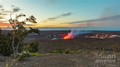 Hawaiian Sunrise Over Halemaumau Crater From Rim Of Kilauea Caldera