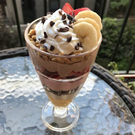 Healthy Banana Split Breakfast Parfait • Baste Cut Fold