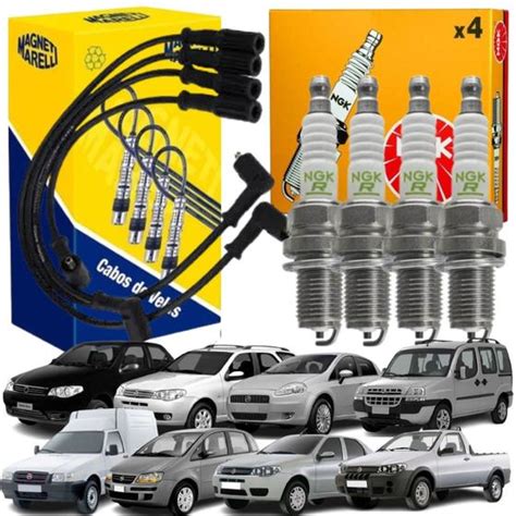 Kit Jogo 4 Cabos e Velas de Ignição Fiat Uno Siena Palio Idea Doblo