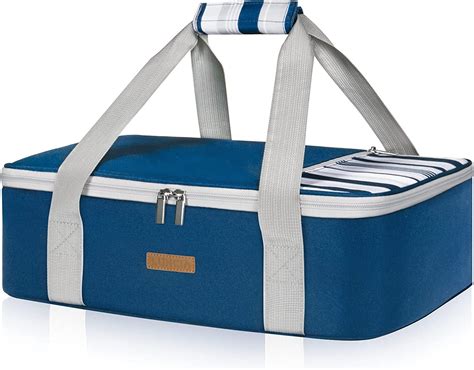 LUNCIA Lunch Bag Double Decker Insulated Casserole Carrier For Hot Or Cold Food Reusable Tote