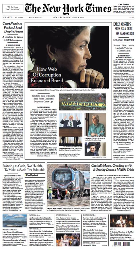 Capa Do New York Times Destaca A Crise Pol Tica No Brasil Pol Tica