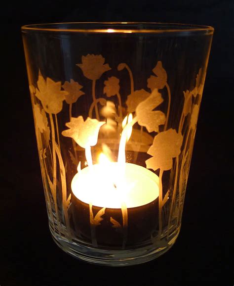 Etched Glass Poppy Tea Light Candle Holder Etched Glassware Is A Perfect T For For Weddings