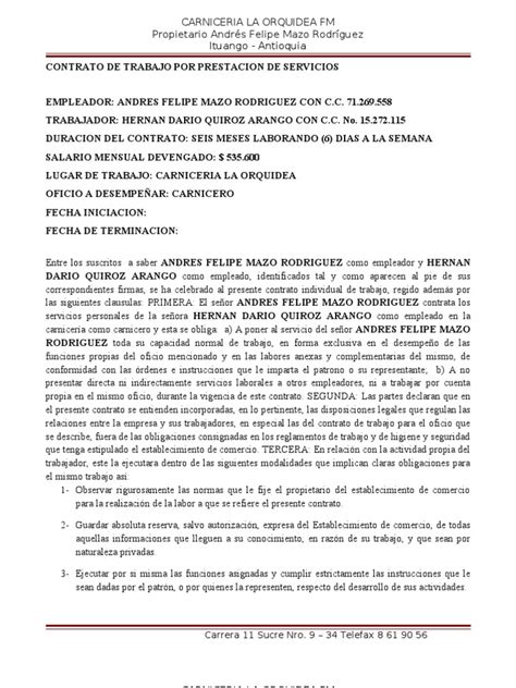 Formato Contrato Derecho Laboral Salario