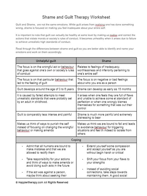 Shame And Guilt Therapy Worksheet Happiertherapy