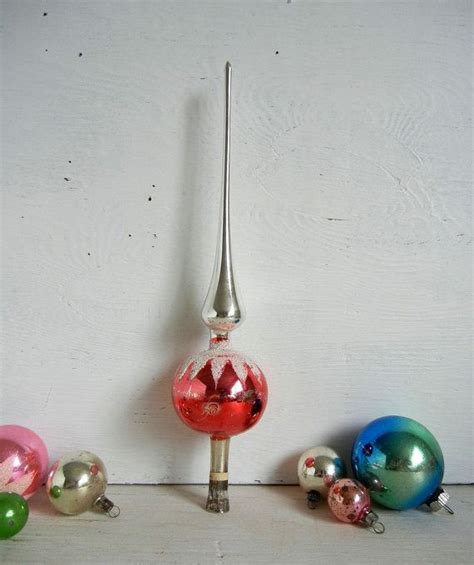 Vintage Christmas German Glass Tree Topper Red Silver Mica Etsy Christmas Tree Topper Red