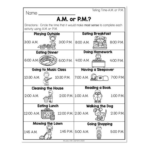 2nd Grade Math Worksheets Time Telling Time AM Or PM AM Or PM