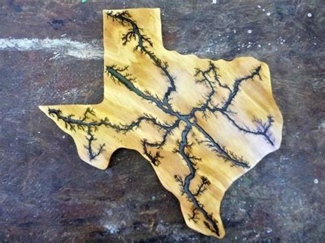 State Of Texas Fractal Burn Wood Art With Glow In The Dark Epoxy