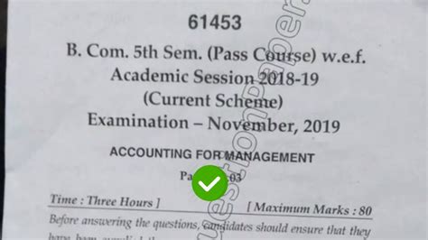 2019 Mdu Bcom Pass 5th Sem Accounting For Management Question Paper