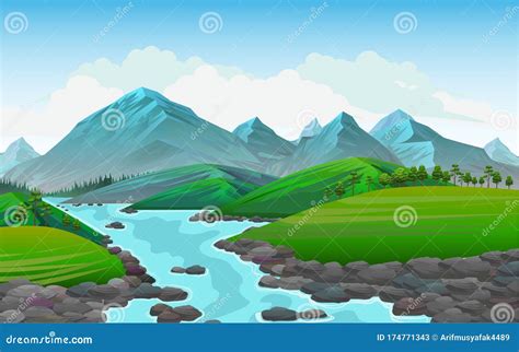 Mountain Landscape Vector Illustration Set Cartoon Flat Mountainous