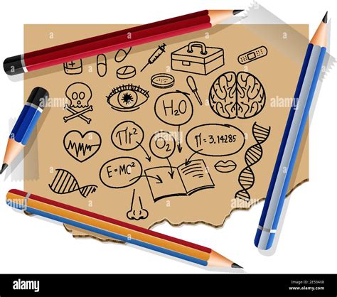 Hand Drawn Science Elements On Paper With Many Pencils Illustration