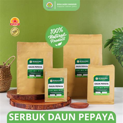 Jual DAUN PEPAYA Serbuk Bubuk Jamu Daun Pepaya Murni Tanpa Campuran 100