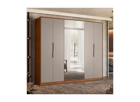 Guarda Roupa Casal Atrice 6 Portas 2 Portas em Espelho Amêndola Touch nude Prime Tx o