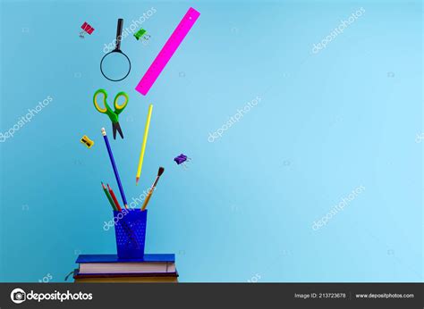 Flying School Supplies Blue Background — Stock Photo © Goffkein 213723678