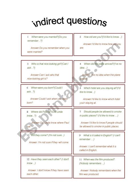 Indirect Questions Esl Worksheet By Kathyxiaoma