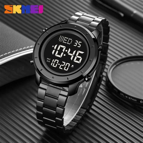 SKMEI Jam Tangan Digital Pria Strap Stainless Steel 1864 Black