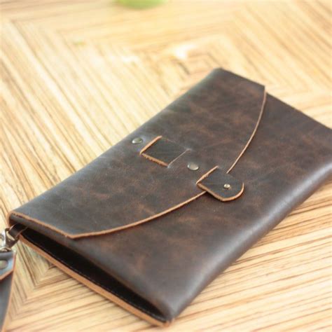 Brown Leather Clutch Bag Brown Leather Wristlet Leather Etsy In 2021