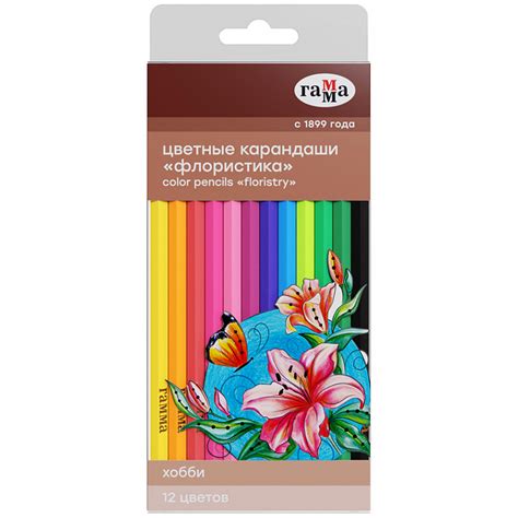 Набор карандашей цветных Гамма "Хобби. Флористика" 12 цв.,заточен., ПВХ ...
