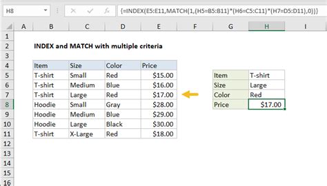 Excel formula: INDEX and MATCH with multiple criteria | Exceljet