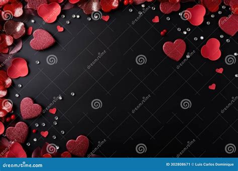 Valentine S Day Background With Red Hearts On Black Background Stock