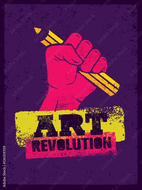 Art Revolution Creative Poster Concept. Hand Holding Pencil Stencil Vector Stock Vector | Adobe ...