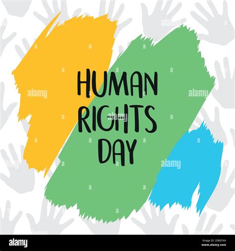 Colorful Human Rights Day Design Over Hands Silhouette White Background