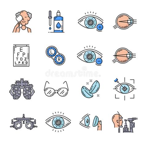 íconos De Optometría Cirugía Láser Ocular Oftalmología Ilustración Del