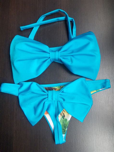 Brazilian Thong Bikini Bottom Bikini Set Turquoise Neon Blue Bow