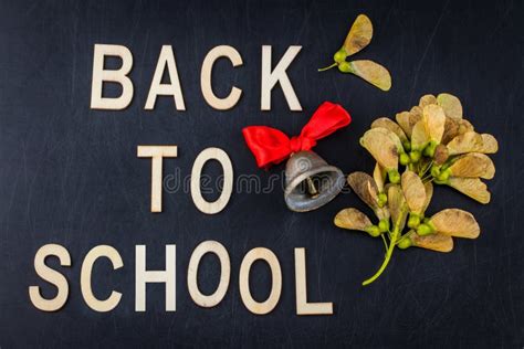 Back To School Concept. Top View Banner School Bell and Autumn D Stock ...