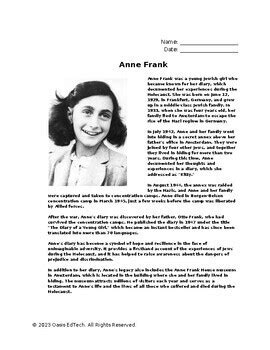 Anne Frank Q A Worksheet By Oasis EdTech TPT