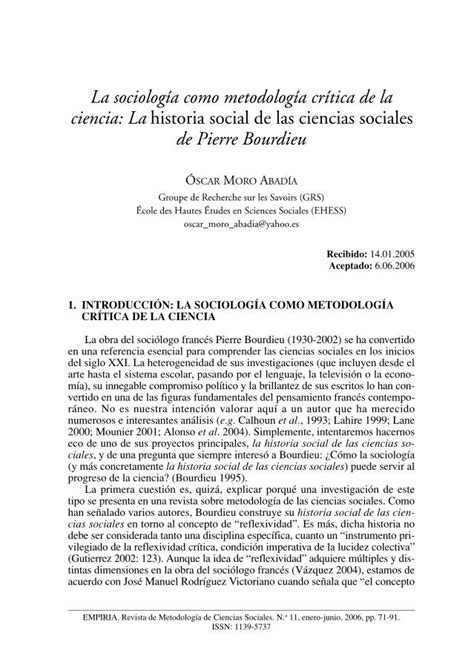 PDF La sociología como metodología crítica de la ciencia La