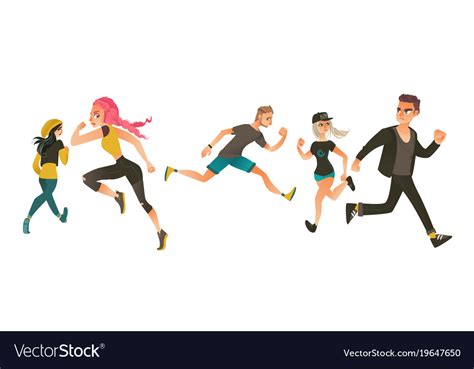 Set of people running away in fear and panic Vector Image