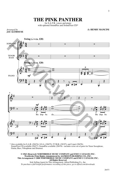 The Pink Panther Satb By Henry Manciniar Jw Pepper Sheet Music