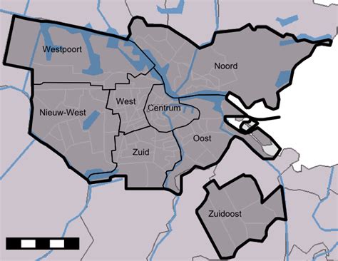 Map of Amsterdam 8 districts (stadsdelen) & neighborhoods