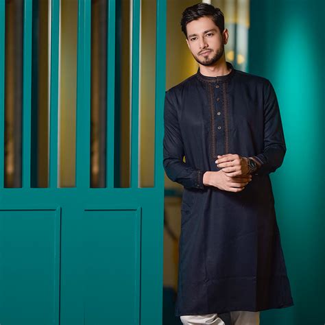 Sawgat Embroidery Indian Soft Cotton Unique Panjabi For Men Black Sp