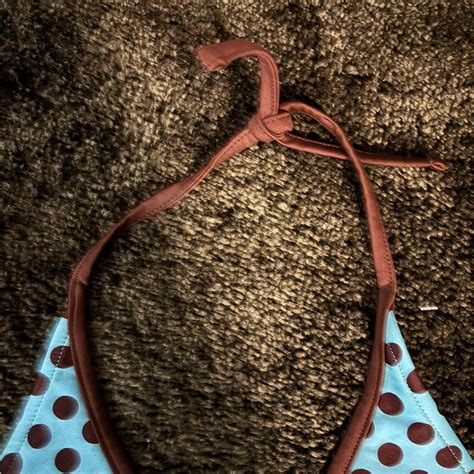 S Light Blue And Brown Swimsuit Bikini Top With Depop