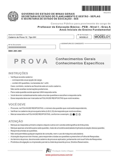 Prova Do Concurso Para Professor Dos Anos Iniciais See Mg 2012 Pdf