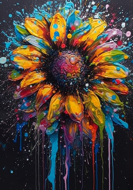 Premium AI Image | A painting of a sunflower with the colors of the rainbow