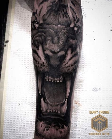 Tiger section on this realistic black and grey sleeve from ...