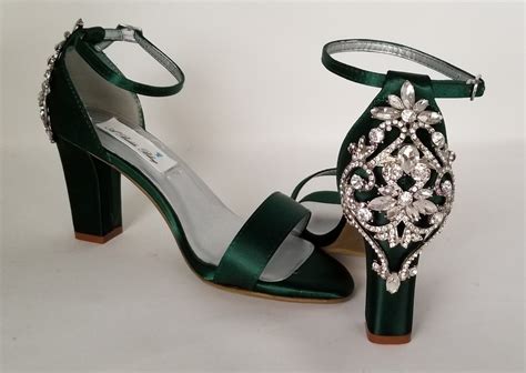 Hunter Green Bridal Shoes Chunky Heels Hunter Green Wedding Etsy