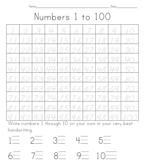 Writing Numbers From 1 To 100