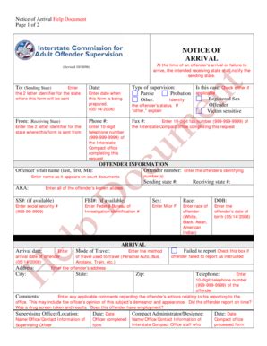 Fillable Online Interstatecompact NOTICE OF ARRIVAL Interstate