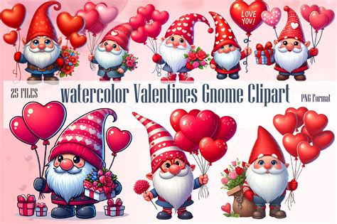 Watercolor Valentine Gnome Clipart Graphic by craftvillage · Creative ...