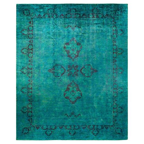 One Of A Kind Hand Knotted Overdyed Modern Green Area Rug For Sale At