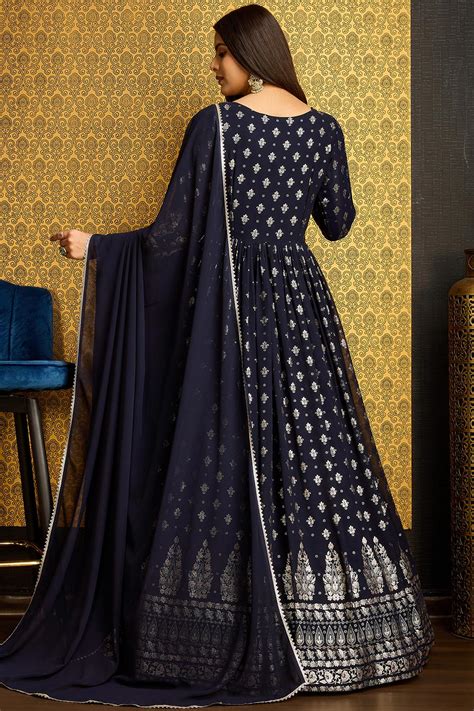 Buy Navy Blue Georgette Embroidered Anarkali Suit Online Like A Diva