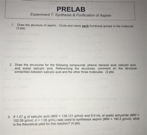 Solved PRELAB Experiment 7 Synthesis Purification Of Chegg