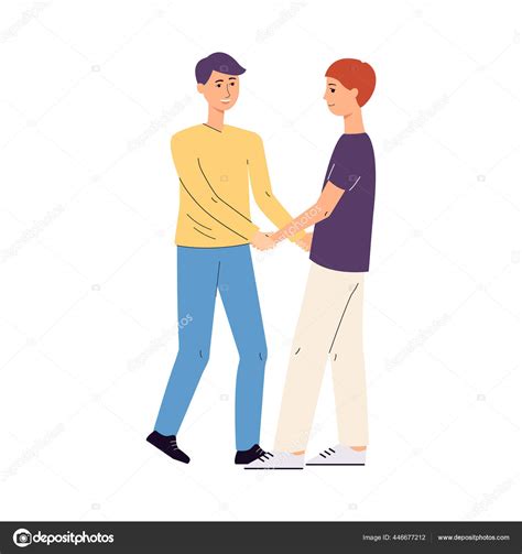 Gay Homosexuel Couple Câlin Tenant Les Mains Plat Vecteur Illustration