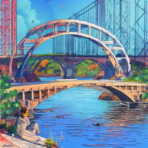 Premium AI Image | A painting of a bridge that has a bridge over it