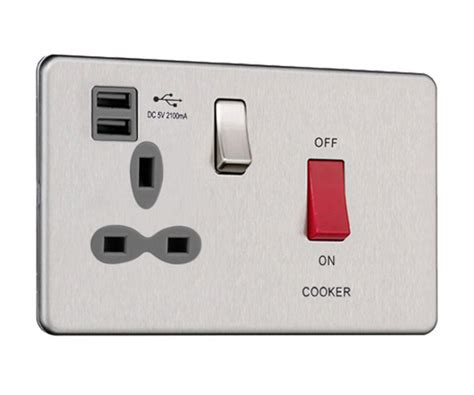 Slimline Screwless 45 AMP Cooker Switch Socket Outlet with Dual USB ...