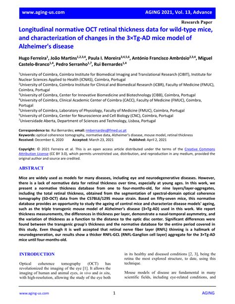 Pdf Longitudinal Normative Oct Retinal Thickness Data For Wild Type Mice And Characterization