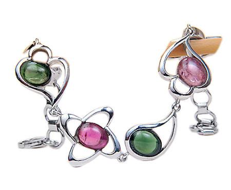 Pragati Exports Beautiful Multi Color Tourmaline 925 Silver Bracelet At